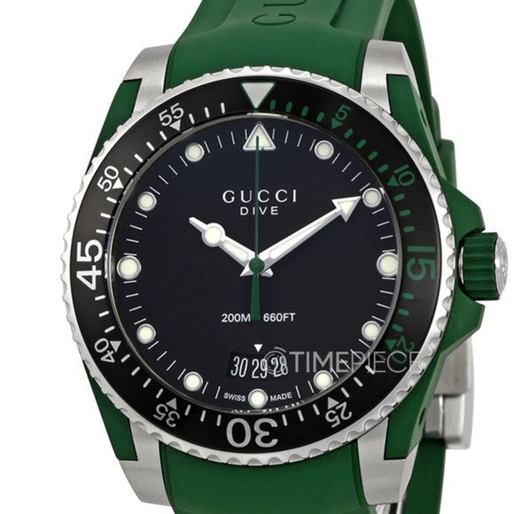 Gucci Dive Swiss Movement 40mm Black Dial Green Rubber Band Men's Watch YA136310 - Picture 1 of 8